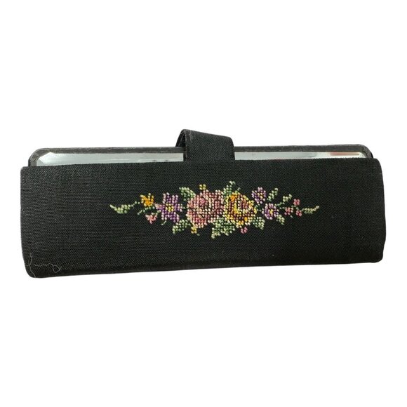 West Germany Floral Tapestry Clutch Purse Kiss Lock Mirror Comb Set Vintage READ - Picture 11 of 16